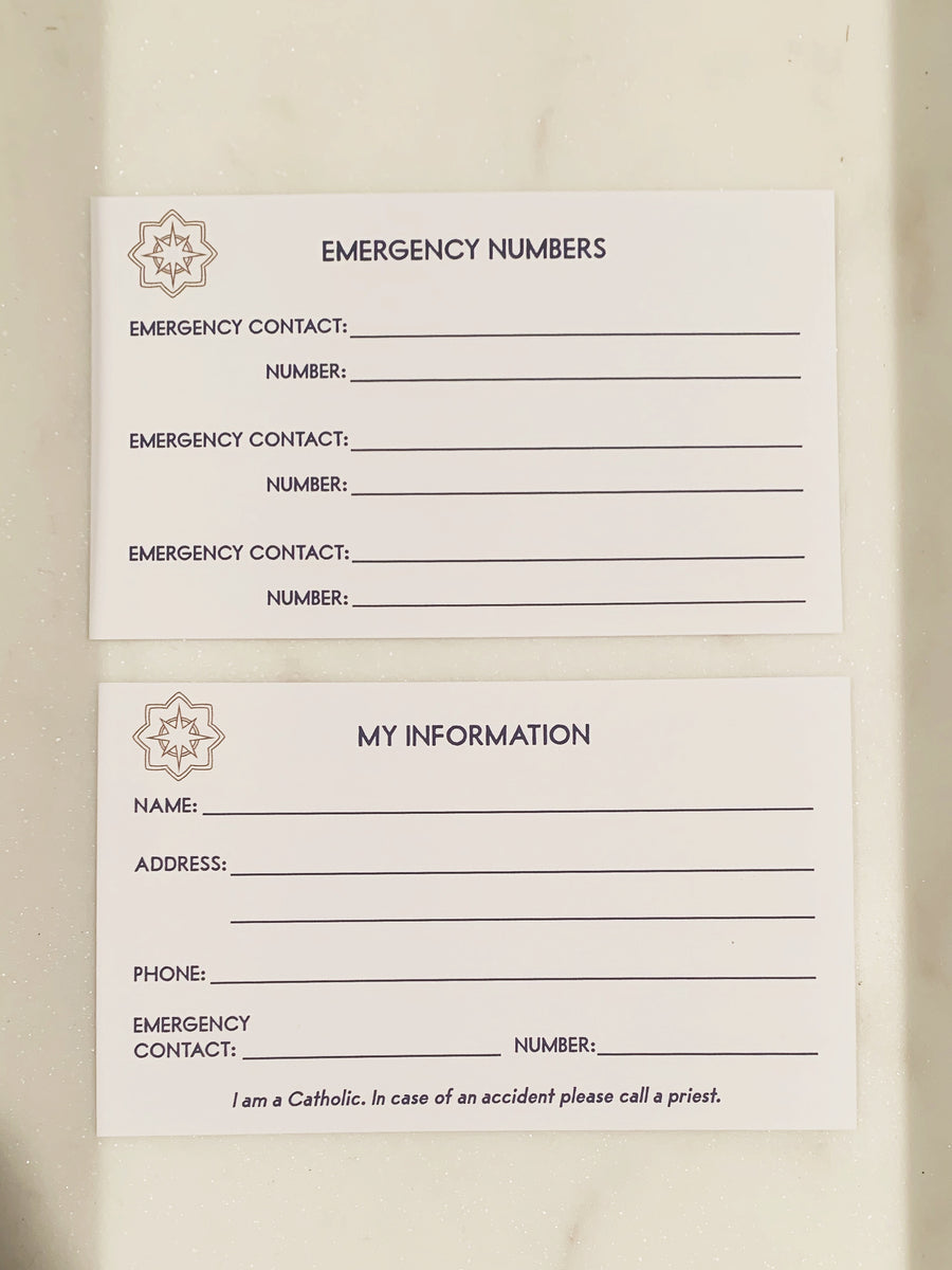 emergency contact cards (pack of 10) – theology of home