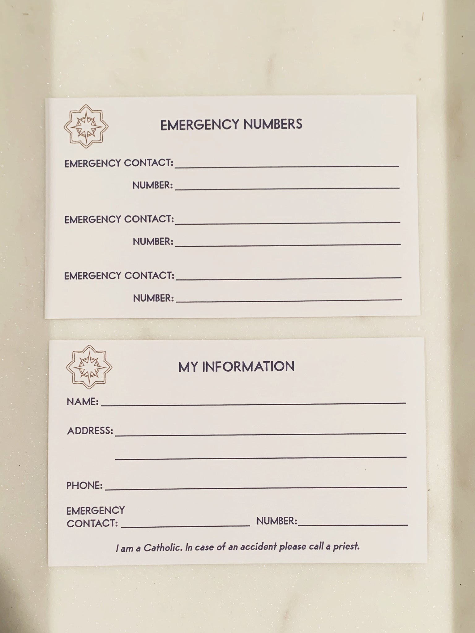 Emergency Contact Cards (Pack of 10)